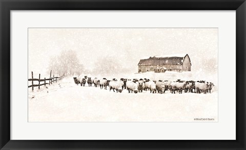 Framed Warm Winter Barn with Sheep Herd Print