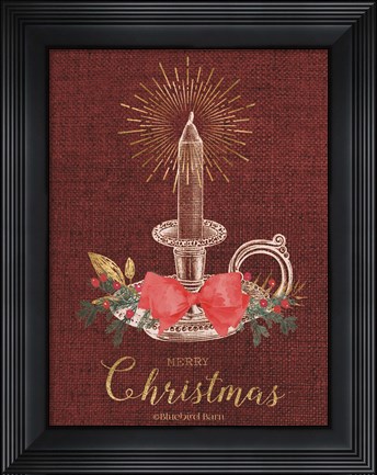 Framed Burlap Vintage Christmas Tall Candlestick Print