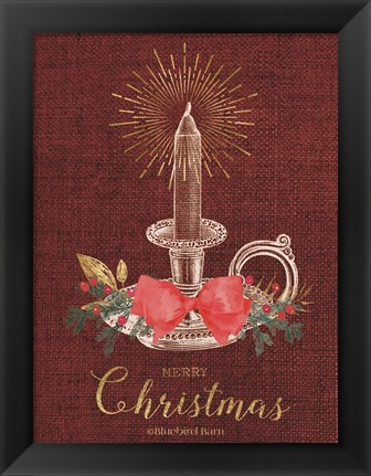 Framed Burlap Vintage Christmas Tall Candlestick Print