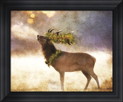 Framed Holly and Ivy Stag Print