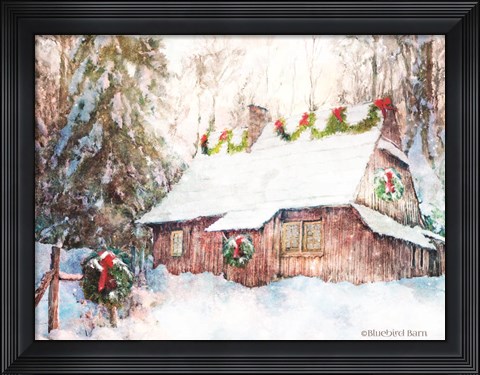 Framed Snowy Christmas Cabin Print
