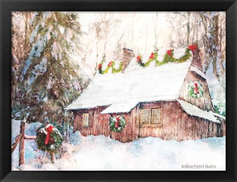 Framed Snowy Christmas Cabin Print