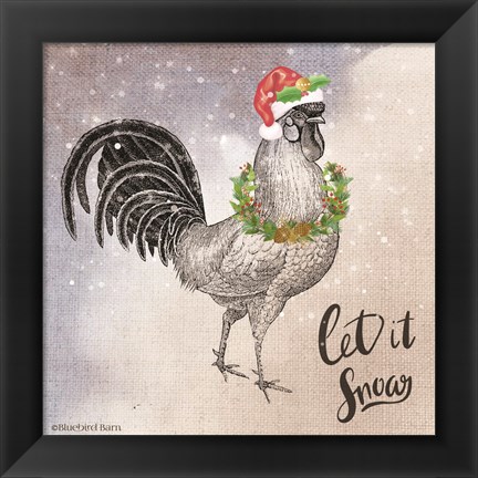 Framed Vintage Christmas Be Merry Rooster Print