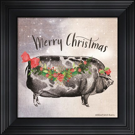 Framed Vintage Christmas Be Merry Pig Print