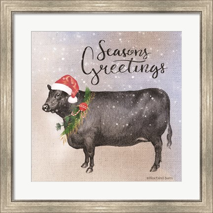 Framed Vintage Christmas Be Merry Cow Print