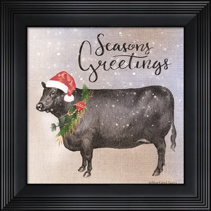 Framed Vintage Christmas Be Merry Cow Print