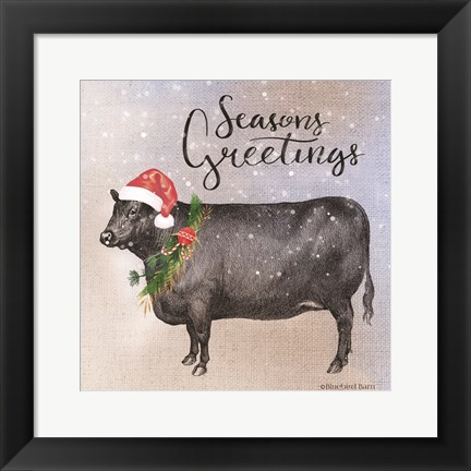 Framed Vintage Christmas Be Merry Cow Print