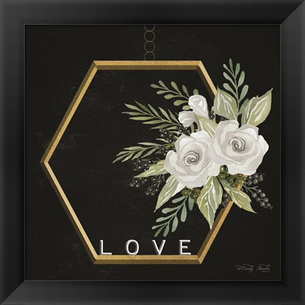 Framed Geometric Hexagon Muted Floral Print