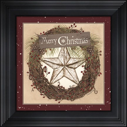 Framed Christmas Barn Star Wreath Print