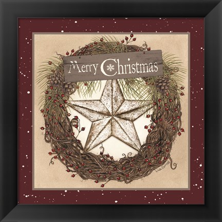 Framed Christmas Barn Star Wreath Print