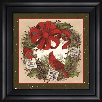 Framed Cardinal Christmas Wreath Print