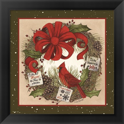 Framed Cardinal Christmas Wreath Print