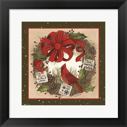 Framed Cardinal Christmas Wreath Print