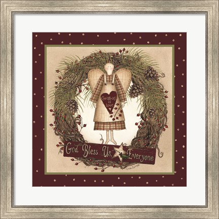 Framed Folk Angel Christmas Wreath Print