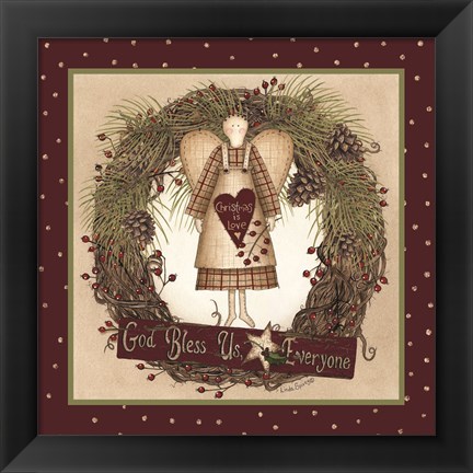 Framed Folk Angel Christmas Wreath Print