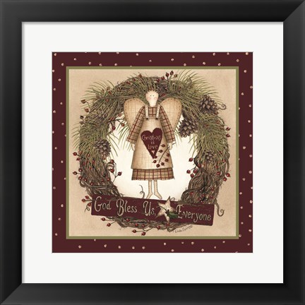 Framed Folk Angel Christmas Wreath Print