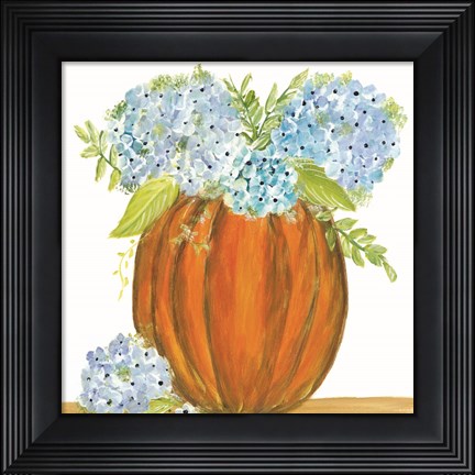 Framed Pumpkin Full of Hydrangeas Print