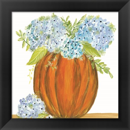 Framed Pumpkin Full of Hydrangeas Print