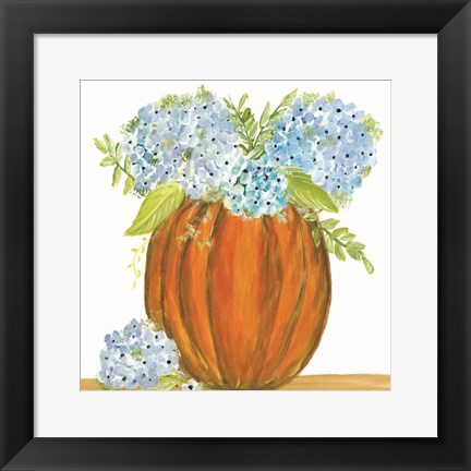 Framed Pumpkin Full of Hydrangeas Print