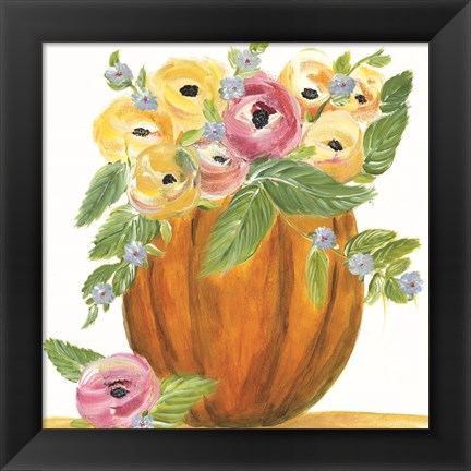 Framed Pumpkin Full of Roses Print