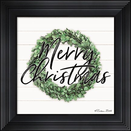 Framed Merry Christmas Boxwood Wreath Print