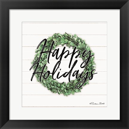 Framed Happy Holidays Boxwood Wreath Print