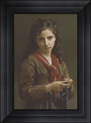 Framed Young Girl Knitting, 1874 Print