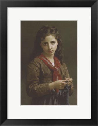 Framed Young Girl Knitting, 1874 Print