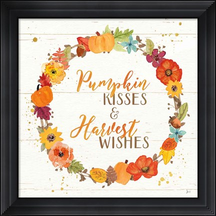 Framed Harvest Wishes II on Wood Print
