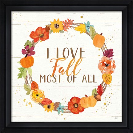 Framed Harvest Wishes I on Wood Print