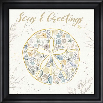 Framed Seaside Blossoms IV Blue Greetings Print