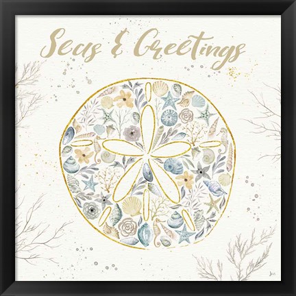 Framed Seaside Blossoms IV Blue Greetings Print