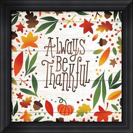 Framed Harvest Time Always Be Thankful Shiplap Sq Print