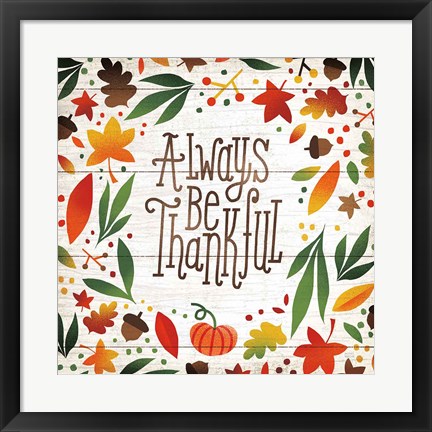 Framed Harvest Time Always Be Thankful Shiplap Sq Print