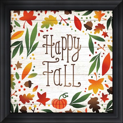 Framed Harvest Time Happy Fall Shiplap Sq Print