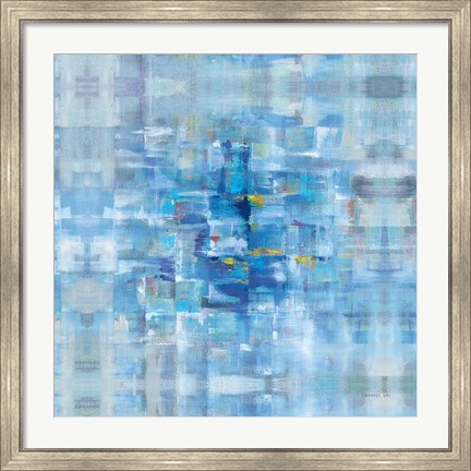 Framed Abstract Squares Blue Print