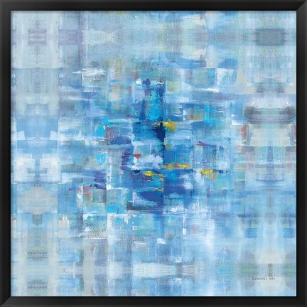 Framed Abstract Squares Blue Print