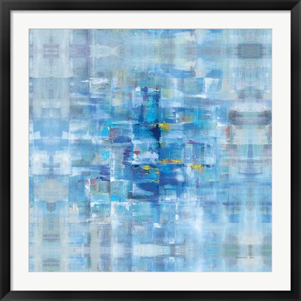 Framed Abstract Squares Blue Print