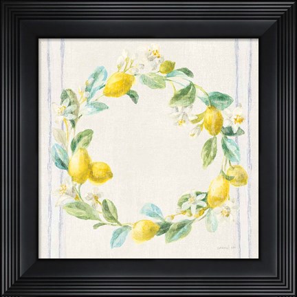 Framed Floursack Lemons V Navy Print