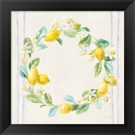 Framed Floursack Lemons V Navy Print