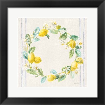 Framed Floursack Lemons V Navy Print