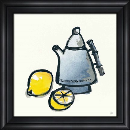 Framed Tea and Lemons Navy Print
