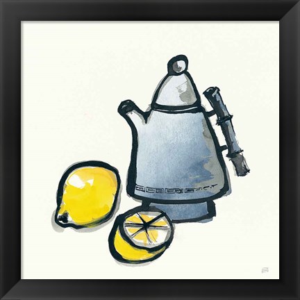 Framed Tea and Lemons Navy Print