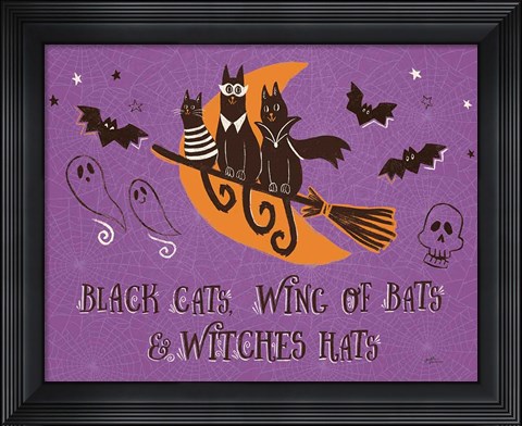 Framed Spooktacular I Black Cats Purple Print