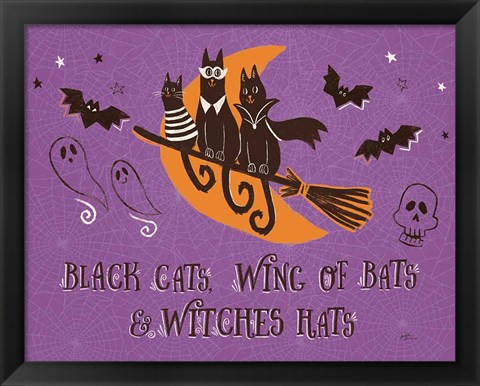 Framed Spooktacular I Black Cats Purple Print