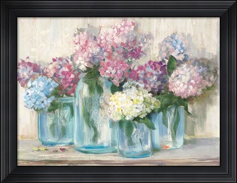 Framed Hydrangeas in Glass Jar Pastel Crop Print