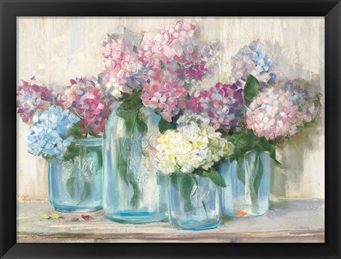 Framed Hydrangeas in Glass Jar Pastel Crop Print