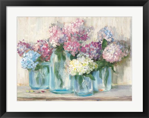 Framed Hydrangeas in Glass Jar Pastel Crop Print