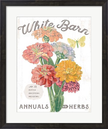 Framed White Barn Flowers V Print
