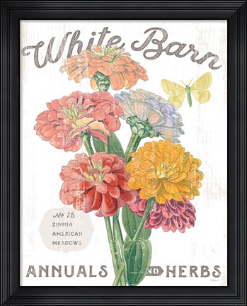 Framed White Barn Flowers V Print